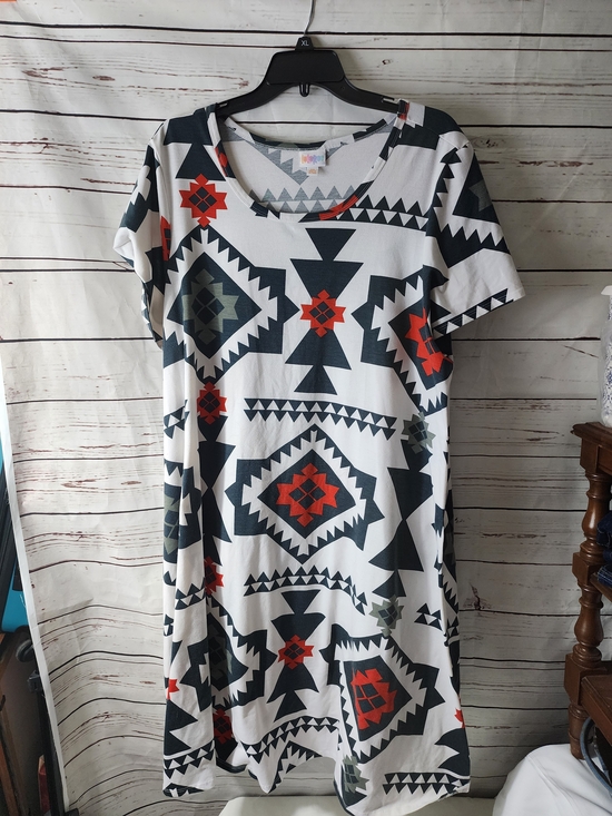 LuLaRoe Dresses & Skirts - LuLaRoe White Aztec Geometric Midi Dress with Black and Red Accents
